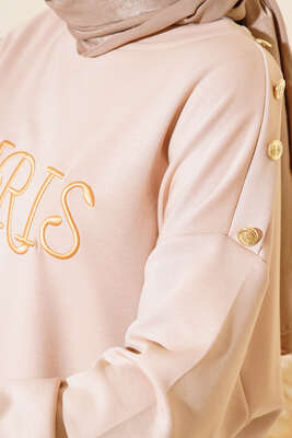 Paris Baskılı Tunik Bej - Tunik