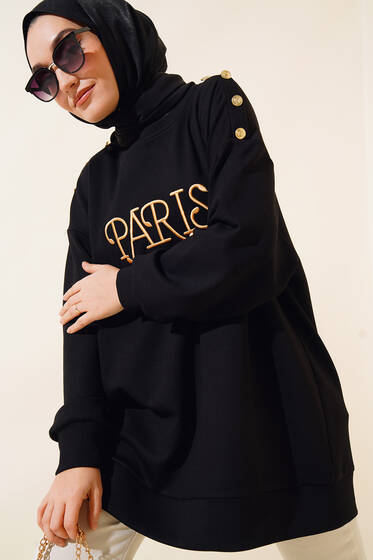 Paris Baskılı Tunik Siyah - Tunik