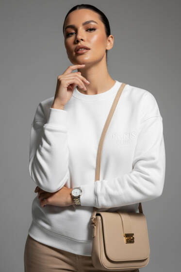 Paris İşlemeli 3 İplik Sweat Ekru - Kadın Giyim Modelleri