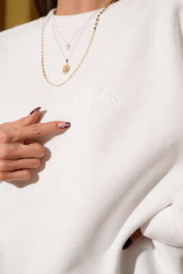 Paris İşlemeli 3 İplik Sweat Ekru - Kadın Giyim Modelleri