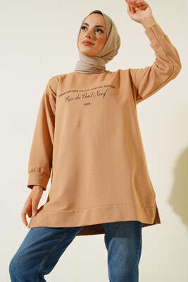 Paris Yazı Baskılı Tunik Camel - Tunik