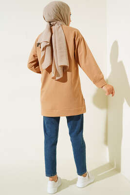Paris Yazı Baskılı Tunik Camel - Tunik