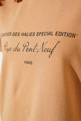 Paris Yazı Baskılı Tunik Camel - Tunik