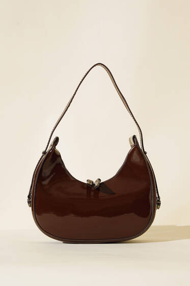 Parlak Baget Çanta Kahve - Kol Çantası