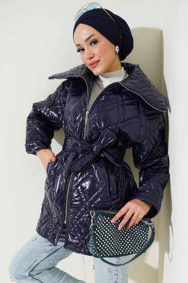 Parlak Baklava Desen Mont Lacivert - Mont