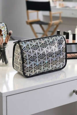 Parlak Desenli Fermuarlı Makyaj Çantası Asorti 22 