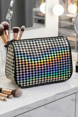 Parlak Desenli Fermuarlı Makyaj Çantası Asorti 7 - NEW WELL