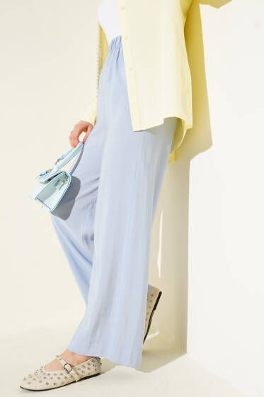 Parlak Görünümlü Kumaş Pantolon Bebe Mavi - Pantolon