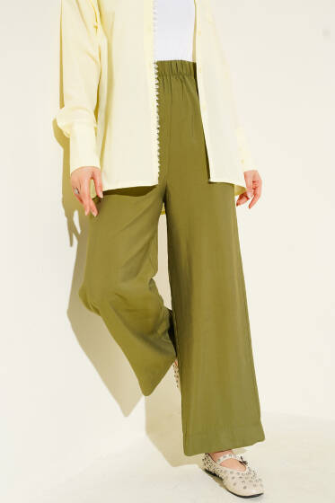Parlak Görünümlü Kumaş Pantolon Çağla Yeşili - Pantolon