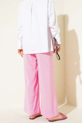 Parlak Görünümlü Kumaş Pantolon Pembe - Pantolon