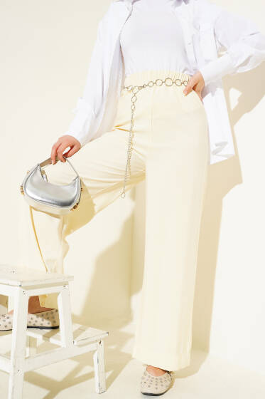 Parlak Görünümlü Kumaş Pantolon Sarı - Pantolon