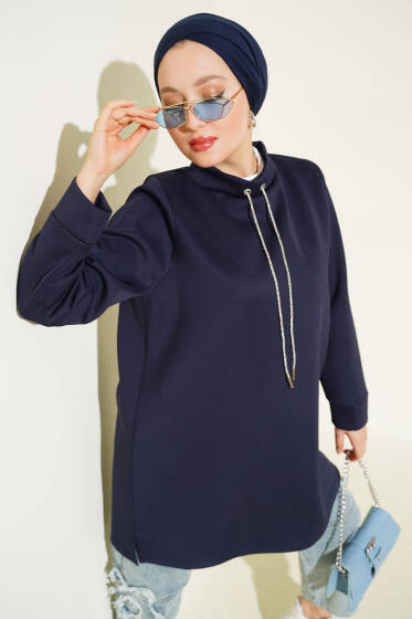 Parlak İpli Scuba Tunik Lacivert - Tunik