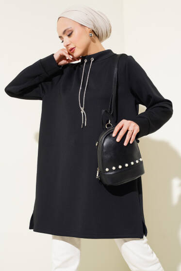 Parlak İpli Scuba Tunik Siyah - Tunik