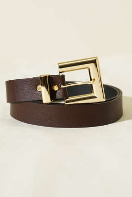 Parlak Kare Tokalı Kemer Kahve - DESREE KEMER