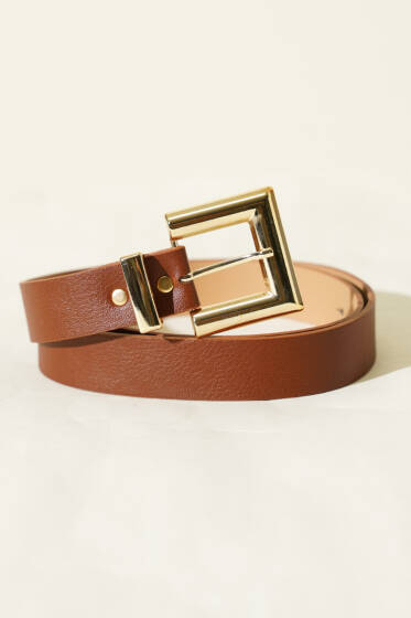 Parlak Kare Tokalı Kemer Taba - Deri Kemer