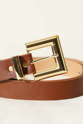 Parlak Kare Tokalı Kemer Taba - Deri Kemer