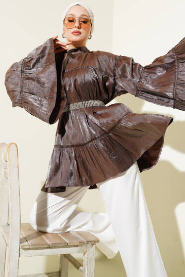 Parlak Kat Kat Tunik Kahve - Tunik