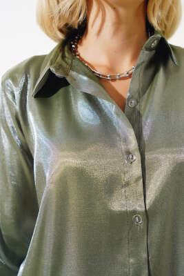 Parlak Kısa Gömlek Haki - Kadın Giyim Modelleri