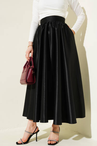 Parlak Kloş Tafta Etek Siyah - Etek