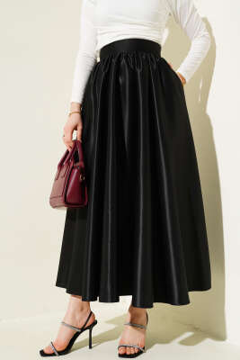 Parlak Kloş Tafta Etek Siyah