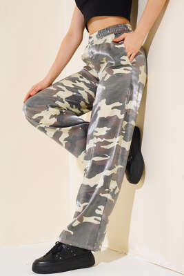 Parlak Kumaş Salaş Pantolon Kamuflaj