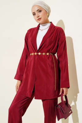 Parlak Kuşaklı İkili Takım Bordo - 300-500 TL Ürünler