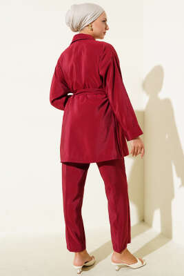 Parlak Kuşaklı İkili Takım Bordo - 300-500 TL Ürünler