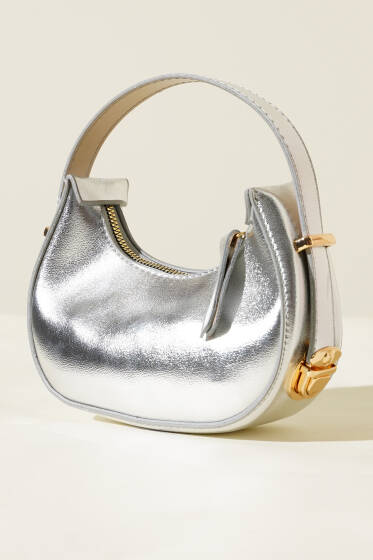 Parlak Mini Baget Çanta Gümüş - Kol Çantası