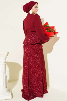 Parlak Pul Detaylı Abiye İkili Takım Bordo - İkili Takım