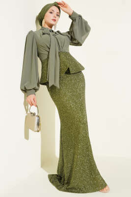 Parlak Pul Detaylı Abiye İkili Takım Çağla Yeşili - CNR TEKSTİL