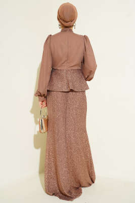 Parlak Pul Detaylı Abiye İkili Takım Kahve - İkili Takım