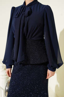 Parlak Pul Detaylı Abiye İkili Takım Lacivert - İkili Takım