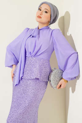 Parlak Pul Detaylı Abiye İkili Takım Lila - İkili Takım