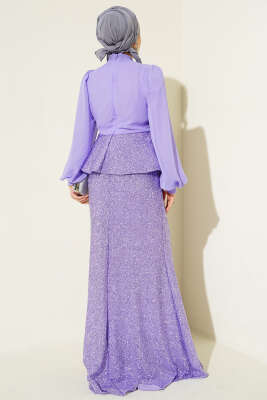 Parlak Pul Detaylı Abiye İkili Takım Lila - İkili Takım