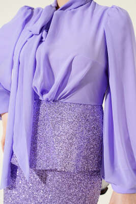 Parlak Pul Detaylı Abiye İkili Takım Lila - İkili Takım