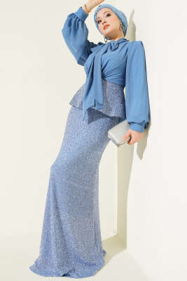 Parlak Pul Detaylı Abiye İkili Takım Mavi - İkili Takım