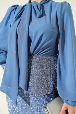 Parlak Pul Detaylı Abiye İkili Takım Mavi - İkili Takım