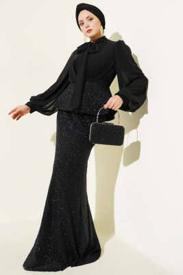 Parlak Pul Detaylı Abiye İkili Takım Siyah - CNR TEKSTİL