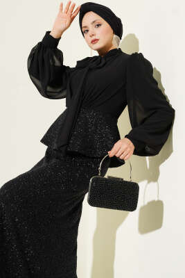 Parlak Pul Detaylı Abiye İkili Takım Siyah - İkili Takım