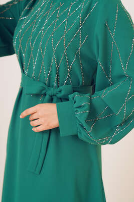 Parlak Pullu Elbise Yeşil - Thumbnail