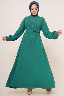 Parlak Pullu Elbise Yeşil - Thumbnail