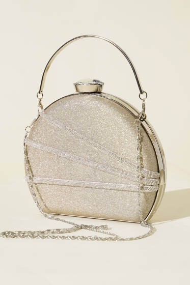 Parlak Süslemeli Abiye Çanta Bej - Kol Çantası