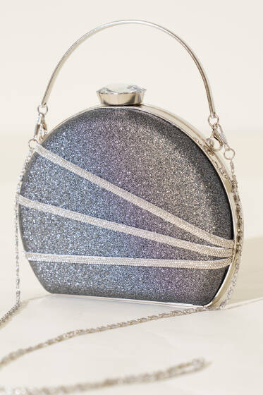 Parlak Süslemeli Abiye Çanta Füme - Kol Çantası