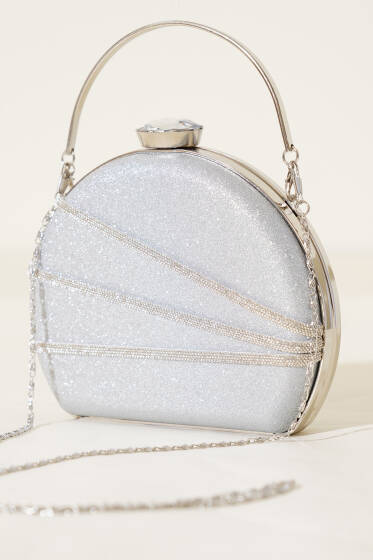 Parlak Süslemeli Abiye Çanta Gümüş - Kol Çantası