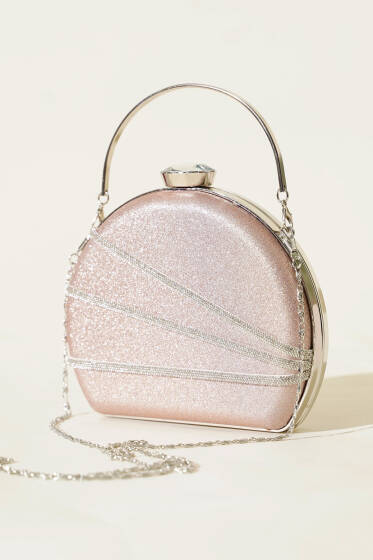 Parlak Süslemeli Abiye Çanta Pudra - Kol Çantası
