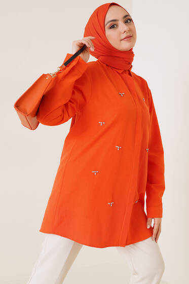 Parlak Taş Detaylı Gömlek Oranj - Gömlek