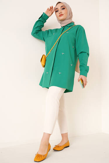 Parlak Taş Detaylı Gömlek Zümrüt - Gömlek