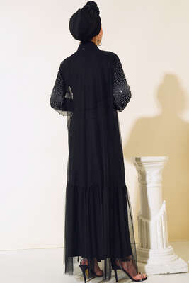 Parlak Taş Hırkalı Elbise Takım Siyah - Thumbnail