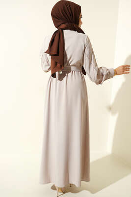 Parlak Taş Süslemeli Kuşaklı Elbise Taş - Thumbnail