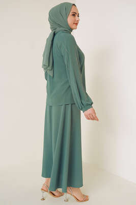 Parlak Taşlı Etekli İkili Takım Çağla Yeşili - ÇOK SATANLAR